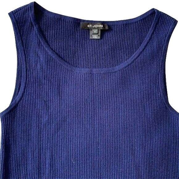 St. John Navy Blue Ribbed Scoop Neck Sleeveless Sweater - Picture 8 of 12